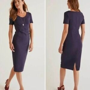 NWT Boden Honor Ponte Midi Pencil Ruched Dress Navy Blue Womens 18 Career Preppy
